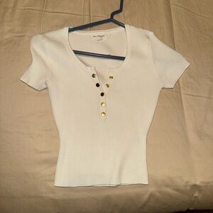 Blu Pepper White Short Sleeve Top with Gold Buttons